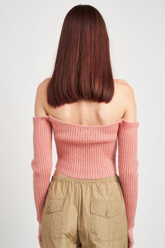 Emory Park OFF THE SHOULDER CROPPED KNIT TOP