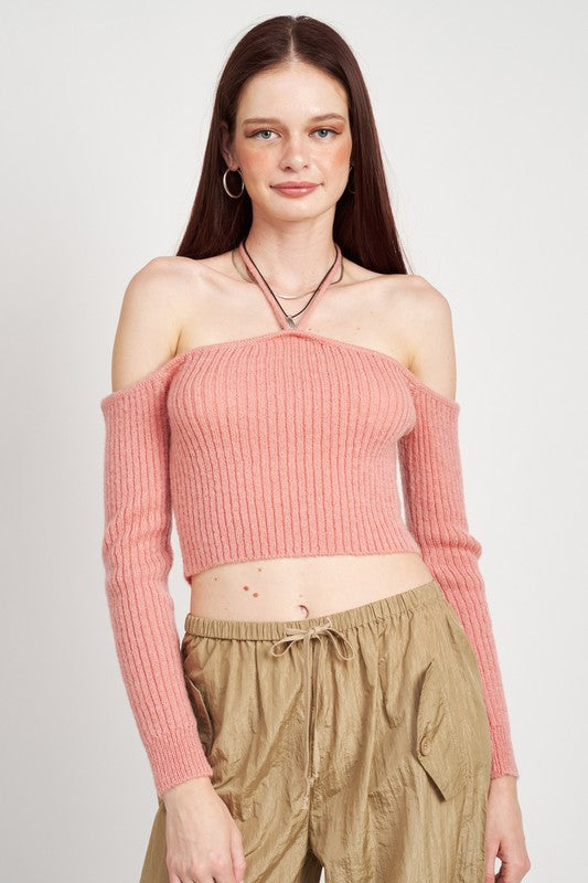 Emory Park OFF THE SHOULDER CROPPED KNIT TOP