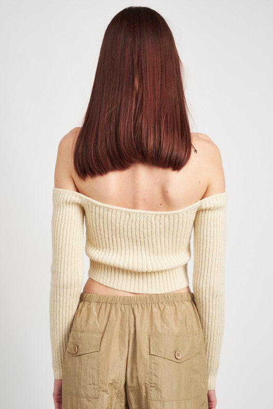 Emory Park OFF THE SHOULDER CROPPED KNIT TOP