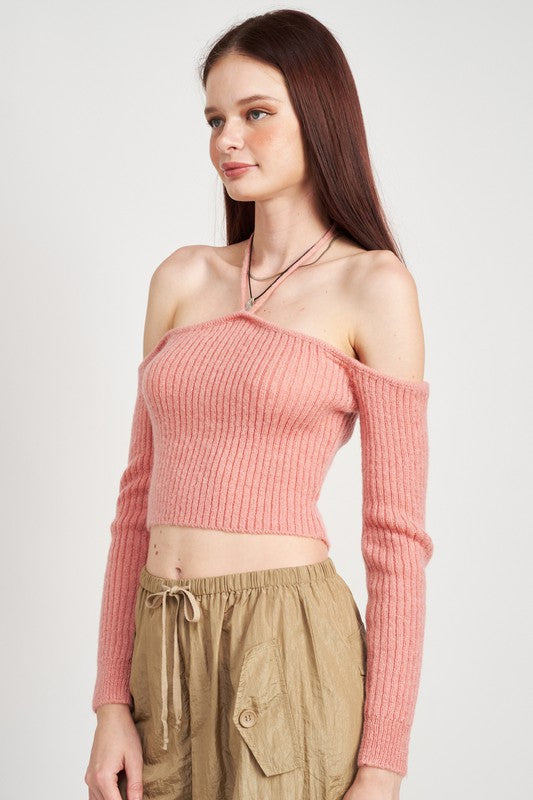 Emory Park OFF THE SHOULDER CROPPED KNIT TOP