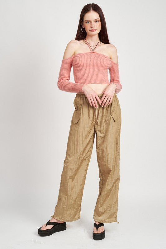 Emory Park OFF THE SHOULDER CROPPED KNIT TOP