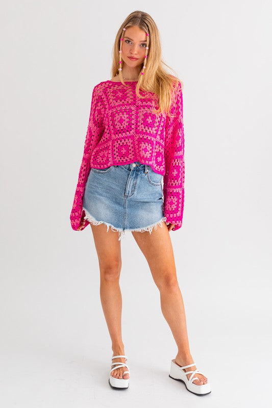 LE LIS Long Sleeve Crochet Top