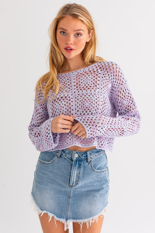 LE LIS Long Sleeve Crochet Top