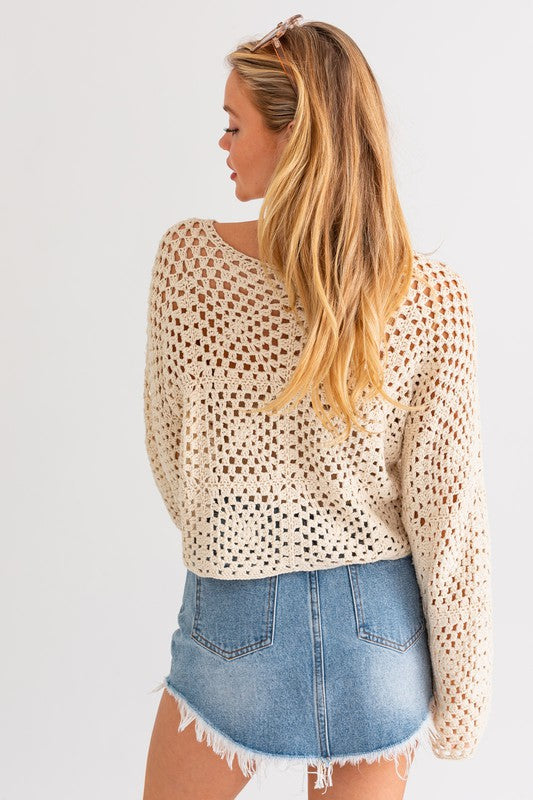 LE LIS Long Sleeve Crochet Top