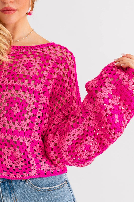 LE LIS Long Sleeve Crochet Top