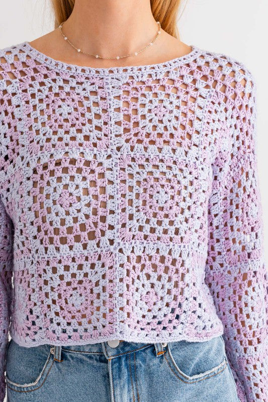 LE LIS Long Sleeve Crochet Top