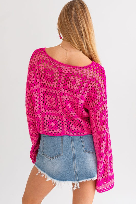 LE LIS Long Sleeve Crochet Top