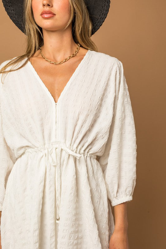 Gilli Blouson Seersucker Batwing Dress