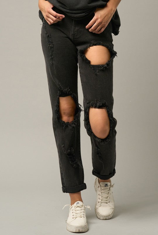 Denim Lab USA High Waist Destroyed Black Jeans