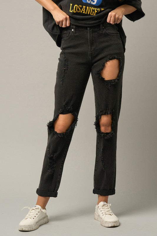 Denim Lab USA High Waist Destroyed Black Jeans