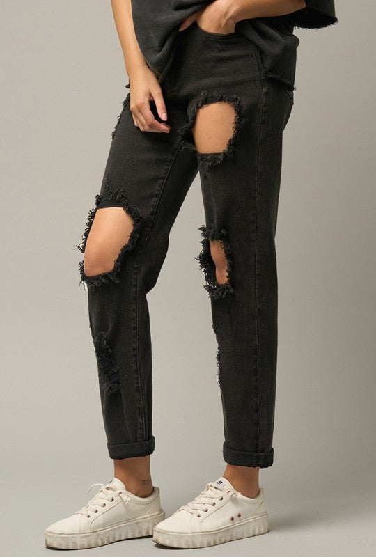 Denim Lab USA High Waist Destroyed Black Jeans