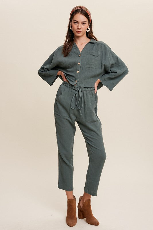 Listicle Long Sleeve Button Down and Long Pants Sets