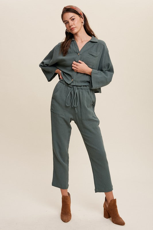 Listicle Long Sleeve Button Down and Long Pants Sets