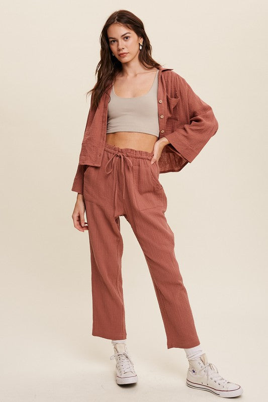 Listicle Long Sleeve Button Down and Long Pants Sets