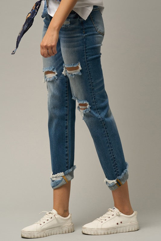 Denim Lab USA High Waist Ripped Boyfriend Jeans