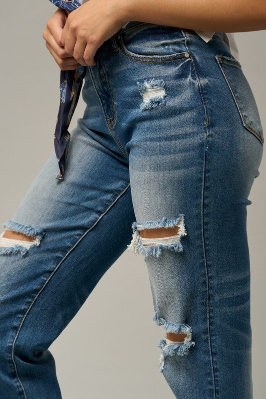 Denim Lab USA High Waist Ripped Boyfriend Jeans
