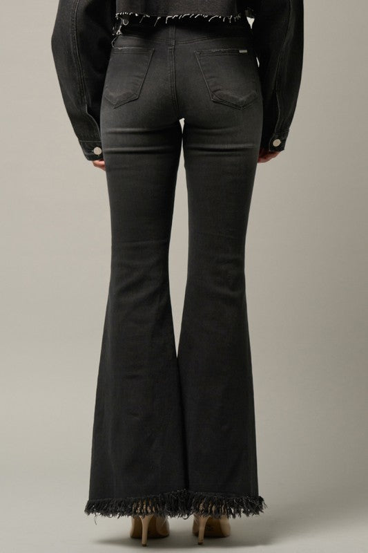 Denim Lab USA Elastic Banded Long Frayed Flare Jeans
