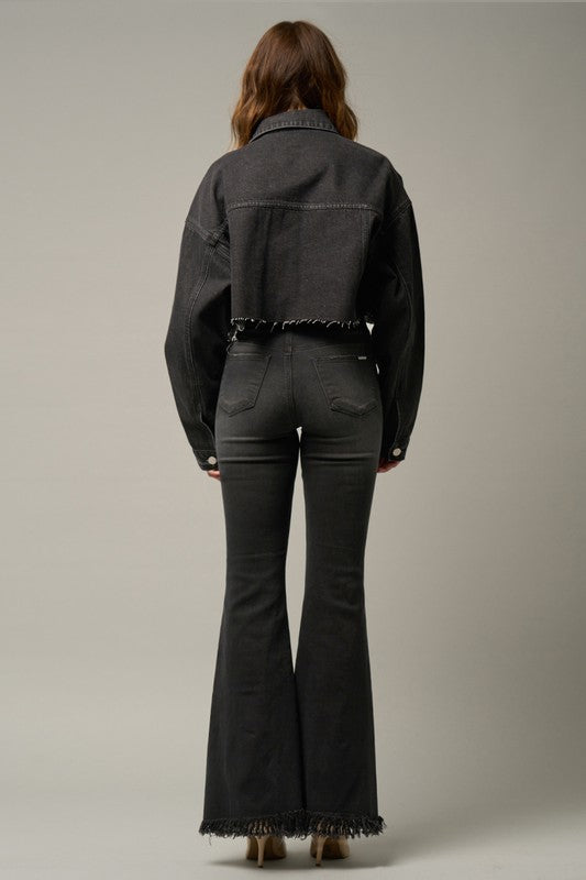 Denim Lab USA Elastic Banded Long Frayed Flare Jeans