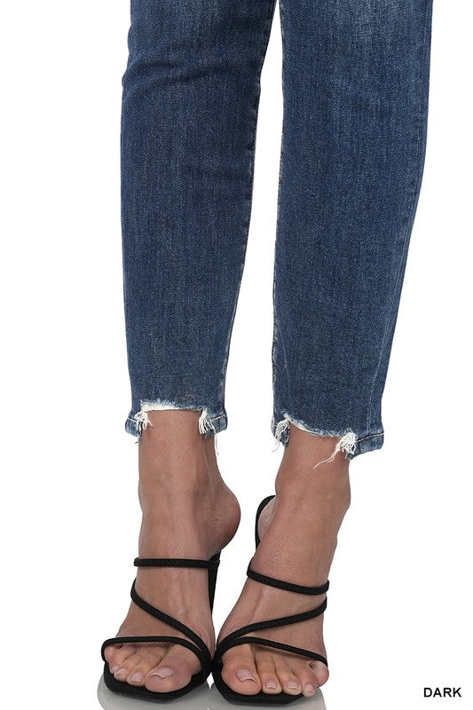 ZENANA Distressed Hem Ankle Skinny Denim Pants