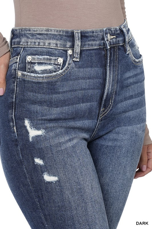 ZENANA Distressed Hem Ankle Skinny Denim Pants