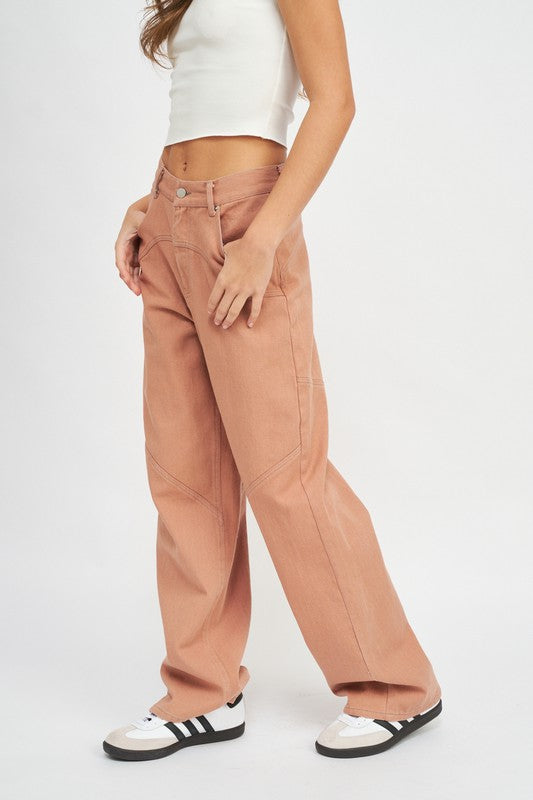 Emory Park CONTRASTED STITCH DETAIL WIDE PANTS