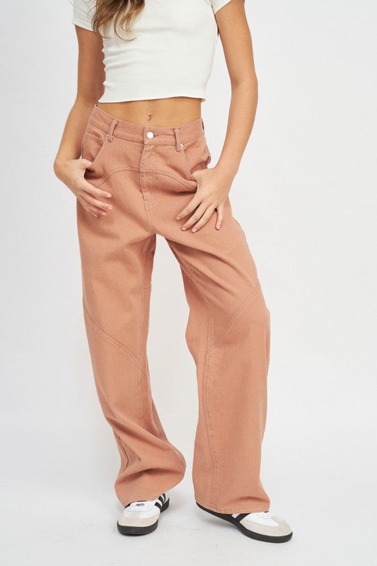 Emory Park CONTRASTED STITCH DETAIL WIDE PANTS