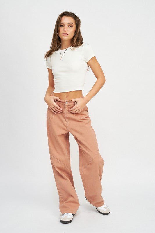 Emory Park CONTRASTED STITCH DETAIL WIDE PANTS