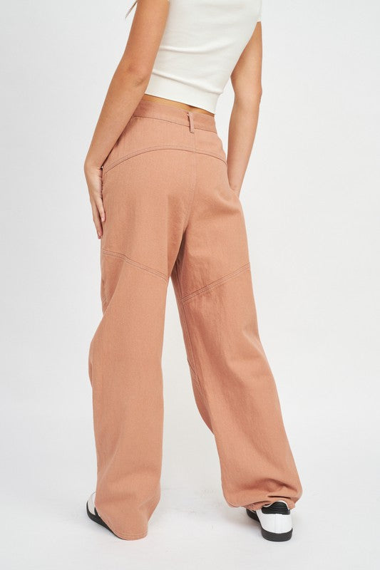 Emory Park CONTRASTED STITCH DETAIL WIDE PANTS