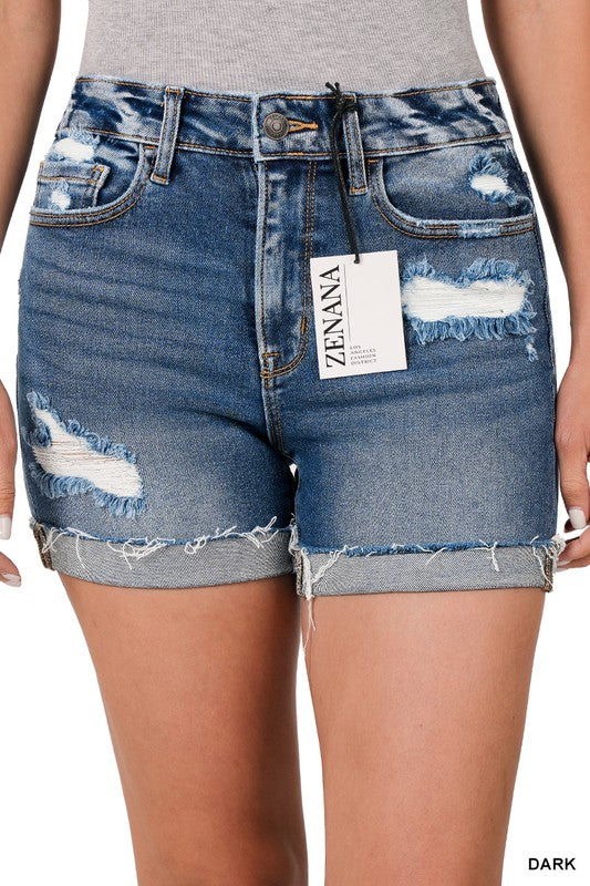 ZENANA Distressed Cuffed Raw Hem Denim Shorts