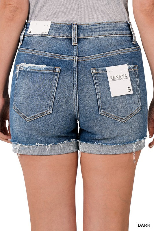 ZENANA Distressed Cuffed Raw Hem Denim Shorts