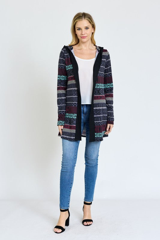 Load image into Gallery viewer, EG fashion Plus Long Tribal Print Hooded Cardigan
