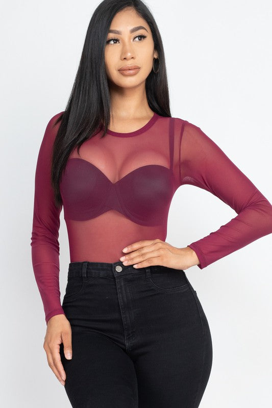 Capella Mesh shirt Sheer blouse Long Sleeves Bodysuit