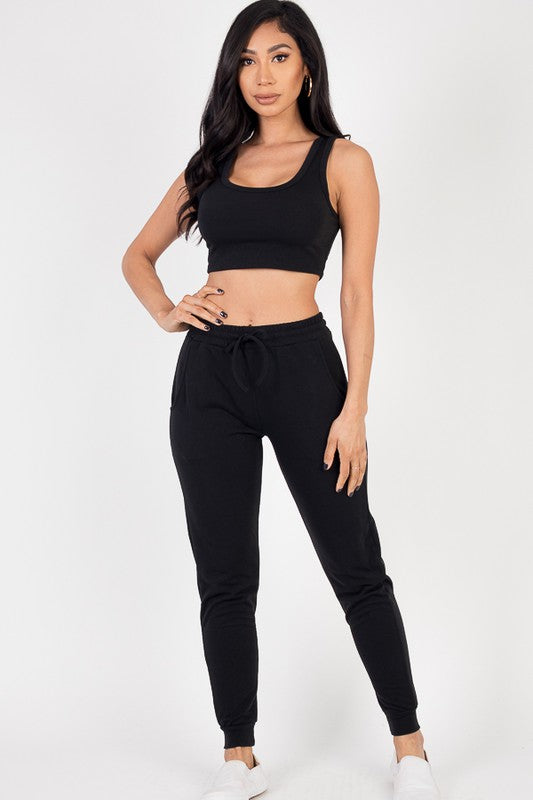 Capella French Terry Cropped Tank Top & Joggers Set