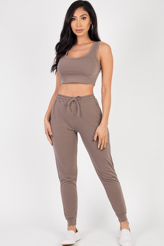 Capella French Terry Cropped Tank Top & Joggers Set