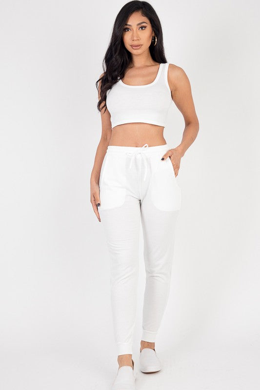 Capella French Terry Cropped Tank Top & Joggers Set