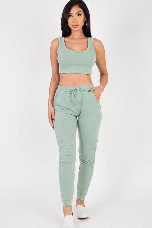 Capella French Terry Cropped Tank Top & Joggers Set