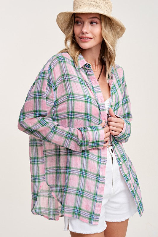 La Miel Liz Plaid Button Down Shirt