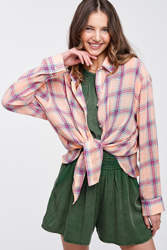 La Miel Liz Plaid Button Down Shirt