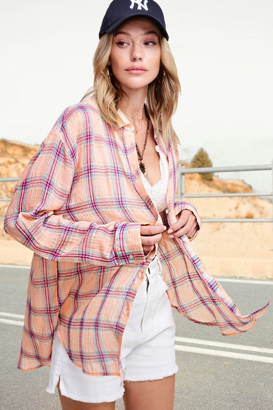 La Miel Liz Plaid Button Down Shirt