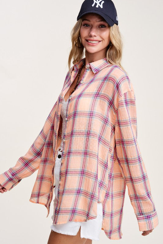 La Miel Liz Plaid Button Down Shirt