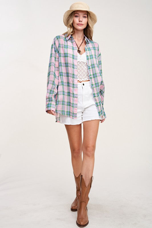 La Miel Liz Plaid Button Down Shirt