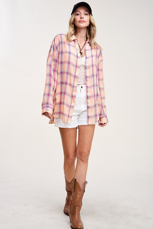 La Miel Liz Plaid Button Down Shirt