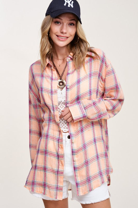 La Miel Liz Plaid Button Down Shirt