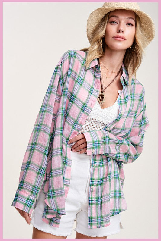 La Miel Liz Plaid Button Down Shirt