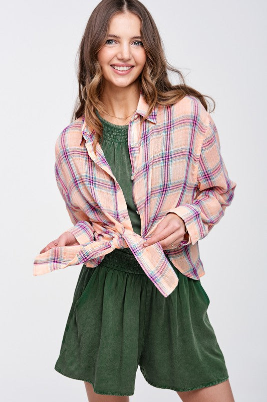 La Miel Liz Plaid Button Down Shirt