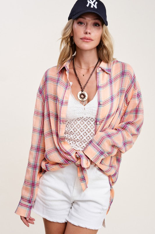 La Miel Liz Plaid Button Down Shirt