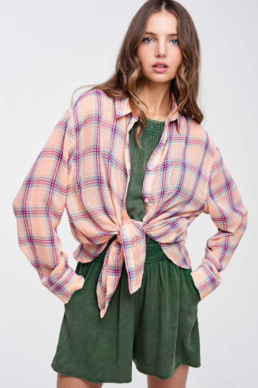 La Miel Liz Plaid Button Down Shirt