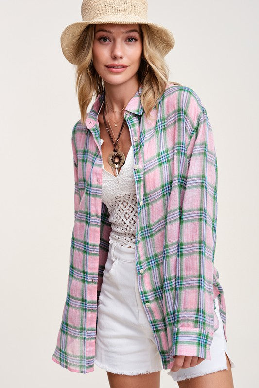 La Miel Liz Plaid Button Down Shirt