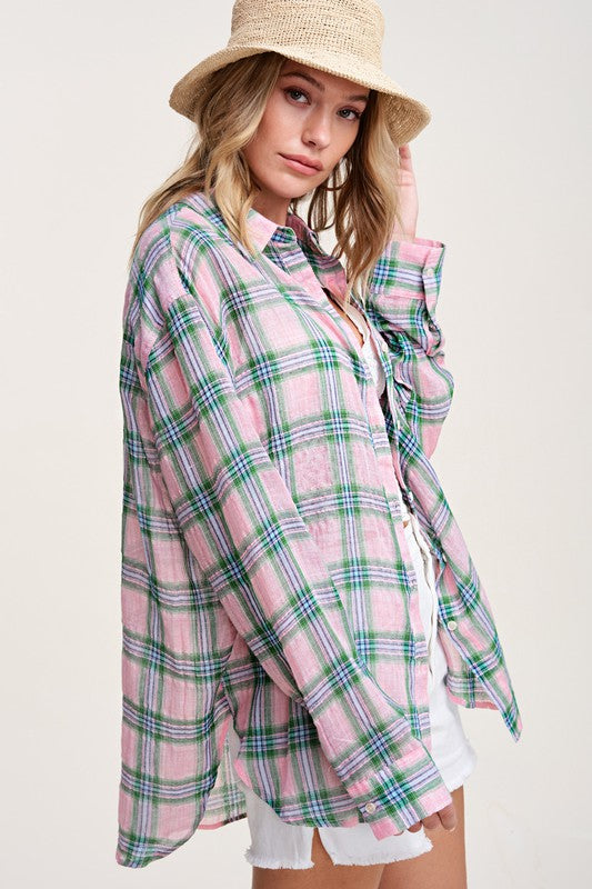 La Miel Liz Plaid Button Down Shirt