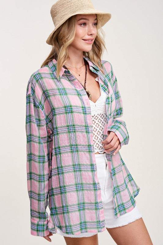 La Miel Liz Plaid Button Down Shirt